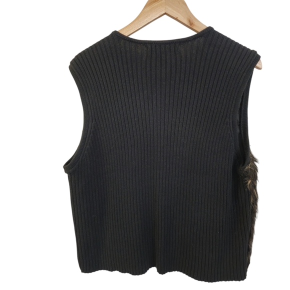 Kikit Studio Maurice Sasson Women's Faux Fur Vest Black Tan Ribbed Back Size XL - Picture 3 of 15
